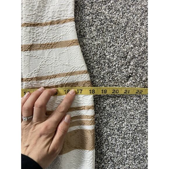 Lbisse Dress Size Medium Sleeveless Fitted Peeka Boo Cutouts White Beige Stripe - Picture 9 of 9